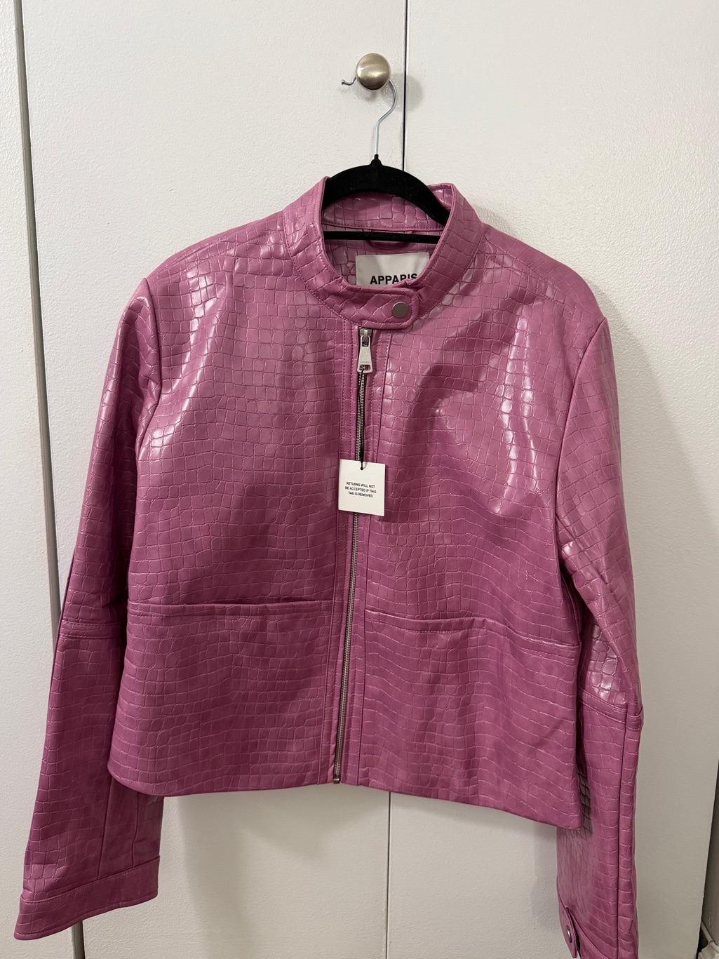 Nwt Apparis Croc-Embossed Pink Leather Jacket